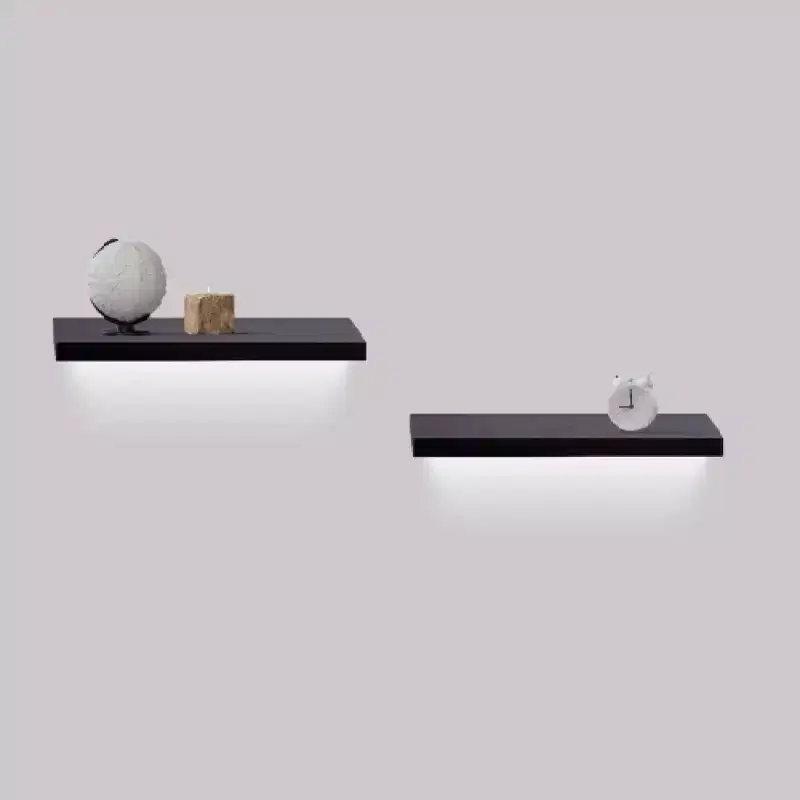 15.75 Black LED Floating Shelf C invisible-bracket wood wall mount with built-in LED, perfect bathroom/bedroom/kitchen dcor or book/plant display