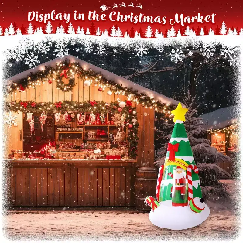 G128 7 ft Inflatable Christmas Tree with Santa Claus, Candy Canes & LED Lights