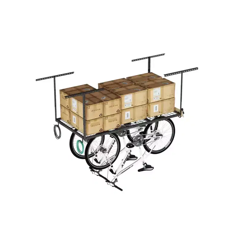 3'x6' Overhead Garage Storage Ceiling Rack with 8 Accessory Hooks Black