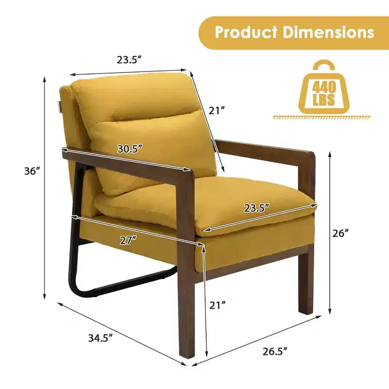 Modern Upholstered Accent Armchair with Rubber Wood Legs