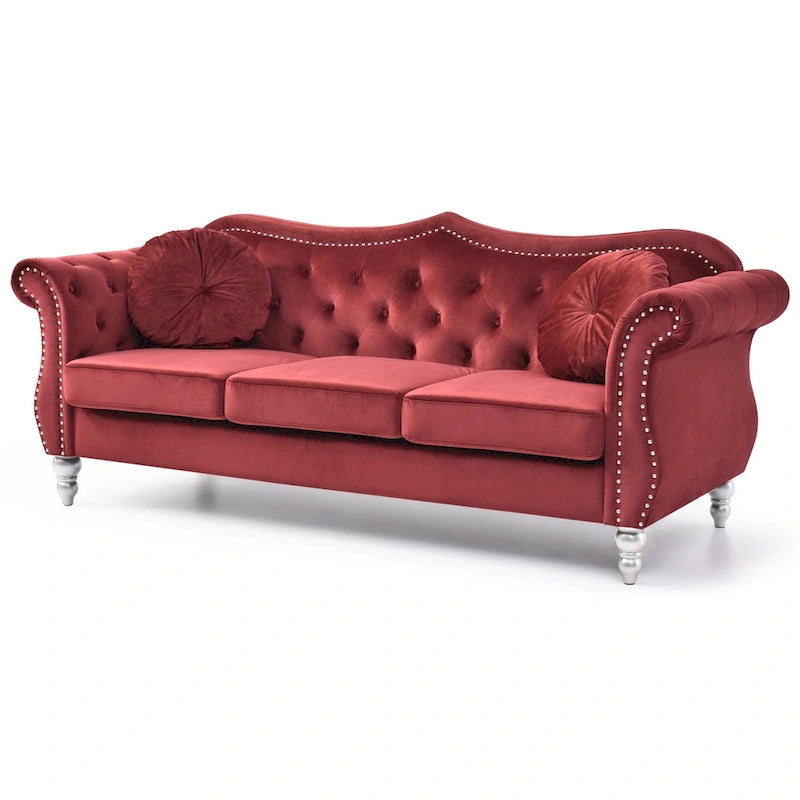 82 in. Velvet Chesterfield 3-Seater Sofa with Tufted Back and Nailhead Trim
