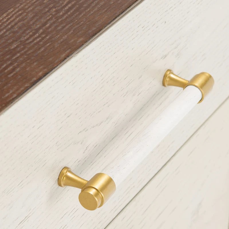 2-Drawer Nightstand with Brass Legs & Contrast Finish