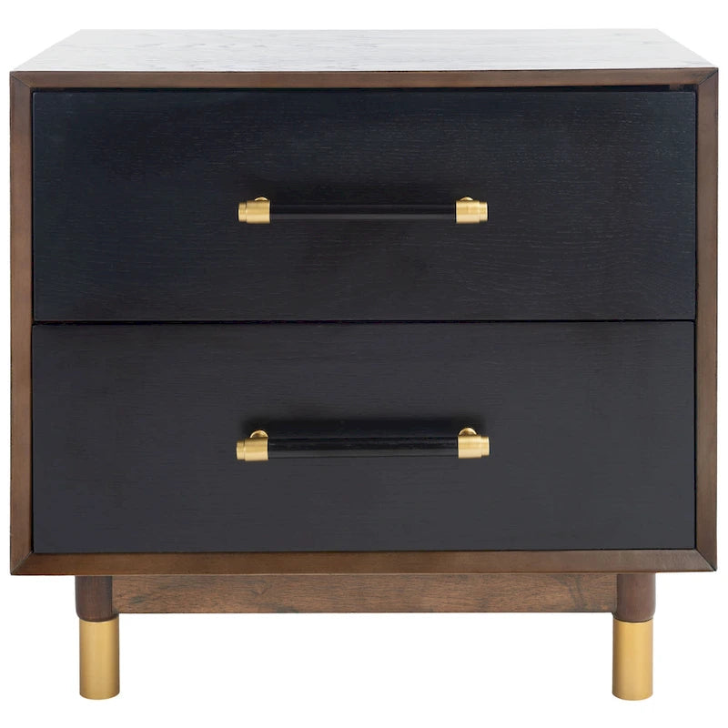 2-Drawer Nightstand with Brass Legs & Contrast Finish