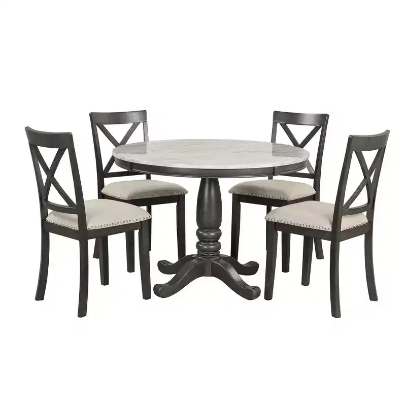 5-Piece Dining Set with Solid Wood Table and 4 Chairs, Gray