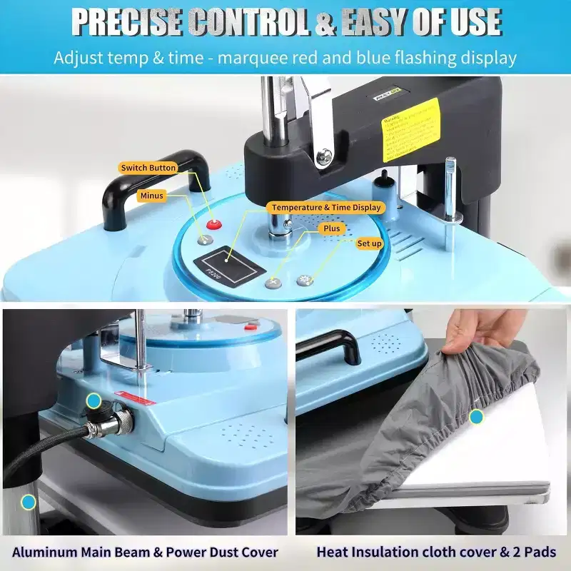 HOMDOX 15 x 12 8-in-1 Sublimation-Heat-Transferpress w/Tumbler&Hat Pressprinter for DIY-T Shirts|Caps|Mugs|Plates 360 Swing Away Macaron blue