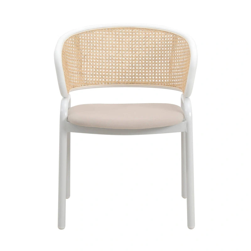 Modern Stylish Dining Arm Chair with Rattan Back and Steel Legs