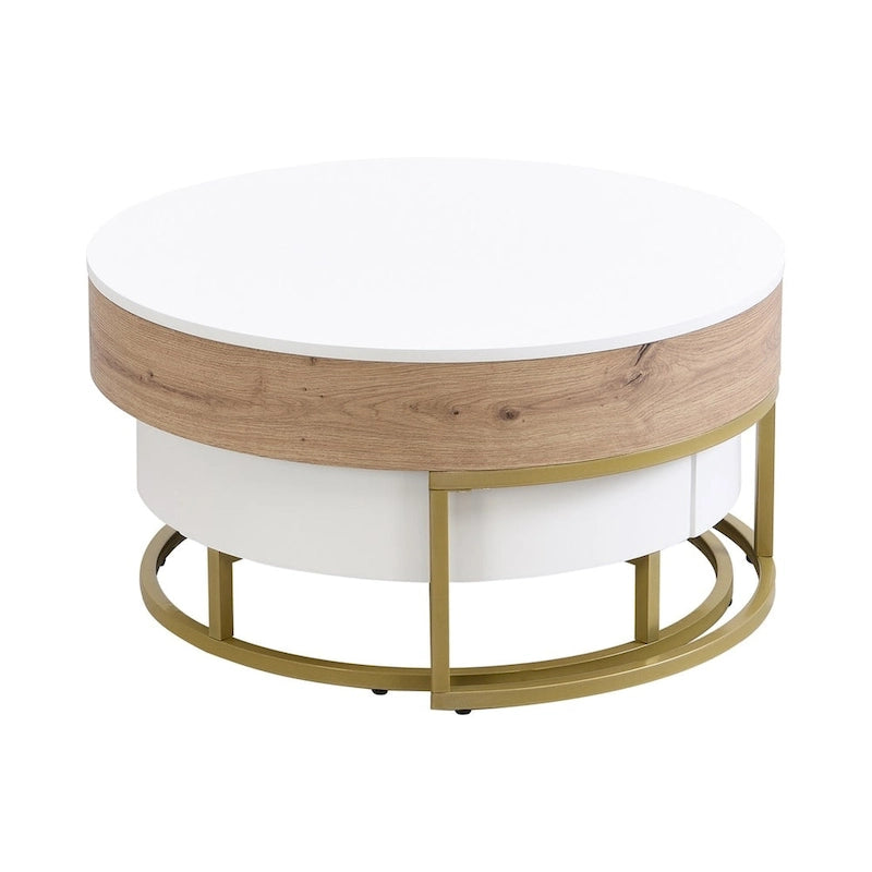 Modern Round Lift-Top Nesting Coffee Tables with Storage Drawers