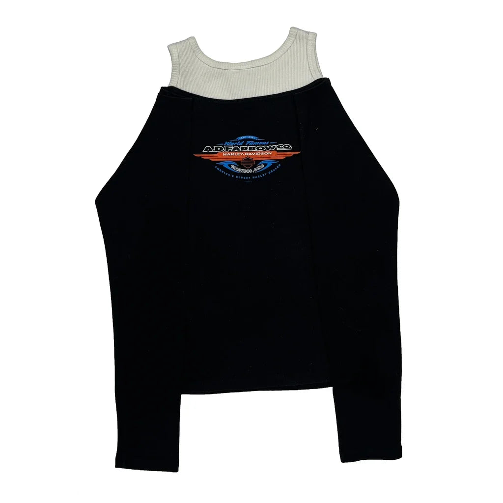 Motorcycles Graphic Long Sleeve T-Shirt - Women's Black Cotton Large