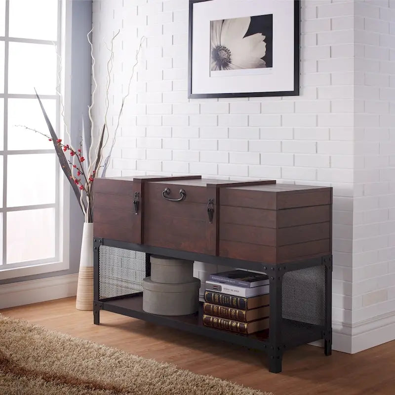 Vintage Entryway Table with Storage Compartment and Mesh Shelf