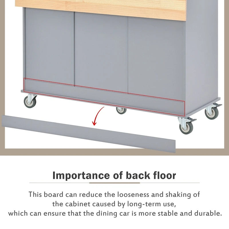 Rolling Kitchen Island with Drop Leaf Breakfast Bar Solid Wood Top 3 Drawers and Spice Rack
