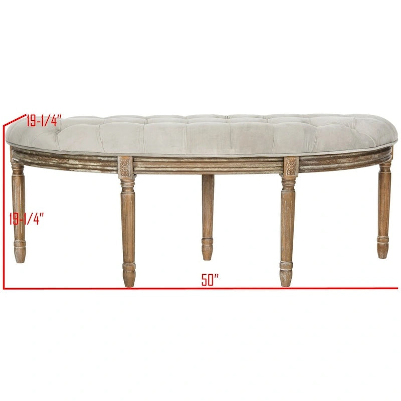 Rustic Semi-Circle Upholstered Bench with Wood Legs
