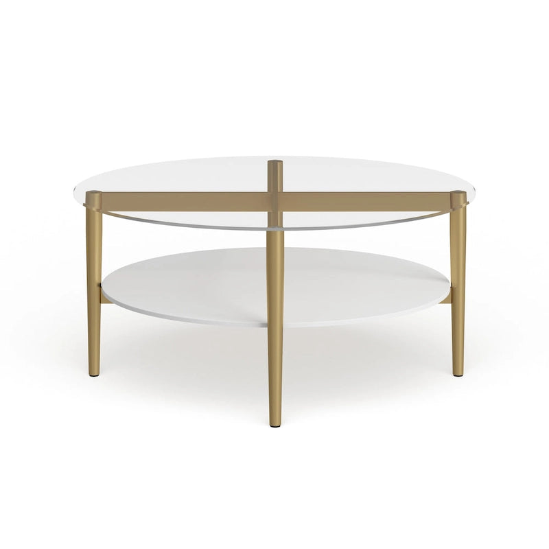 Round Mid-Century Modern Coffee Table with Tempered Glass Top