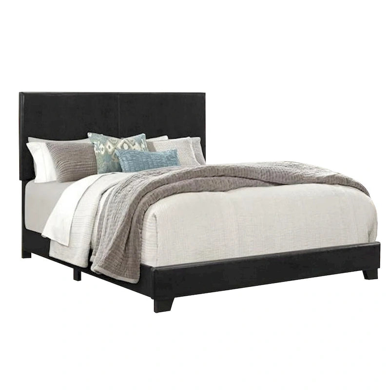 King Size Bed, Wood, Nailhead Trim, Upholstered Headboard, Black