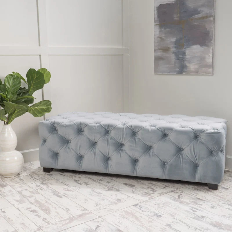 Tufted Velvet Ottoman Bench - Button Detail Upholstered Entryway Bench for Bedroom