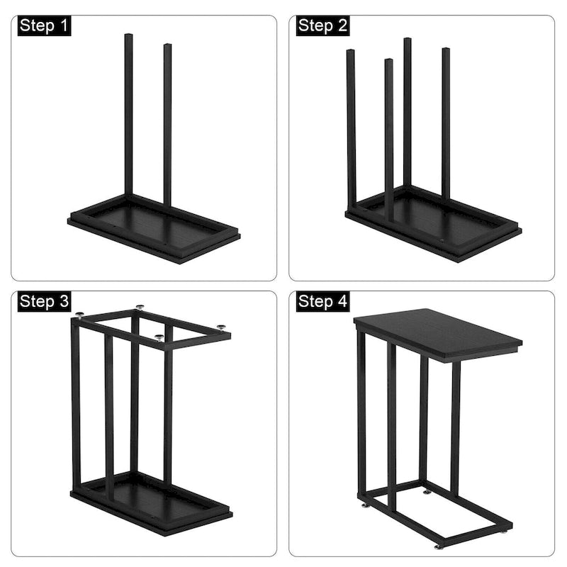 C-Shaped End Table Small Side Table Sofa Table with Metal Frame