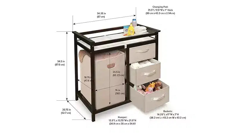 Convertible Baby Changing Table with 3 Storage Baskets & Hamper