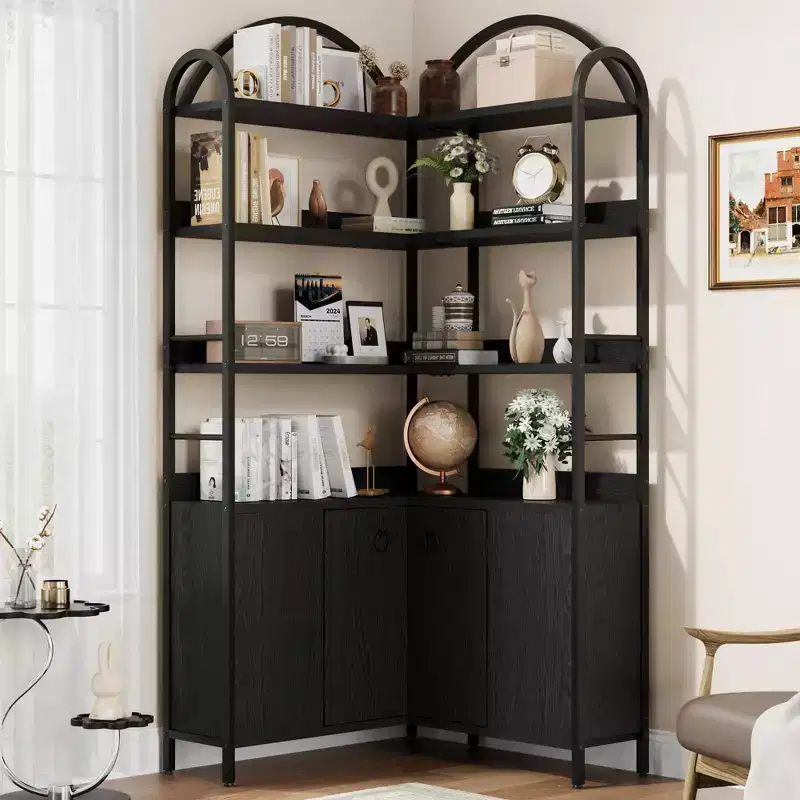 6-Tier Corner Bookshelf,Industrial Corner Shelf,Wood and Metal Etagere Bookcase, Freestanding Display Shelf,Large L Shape Bookcase for Home