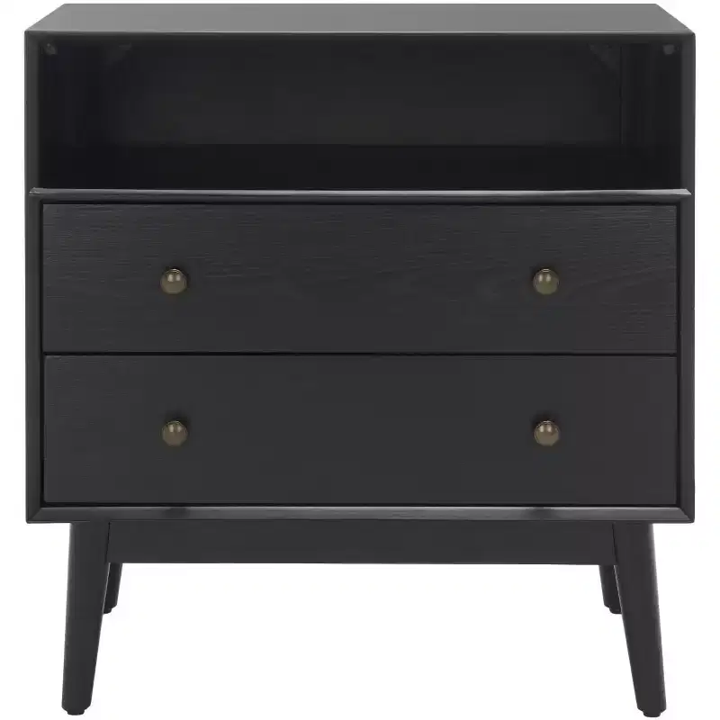 2-Drawer 1-Shelf Chest, White Washed Finish with Antique Gold Details