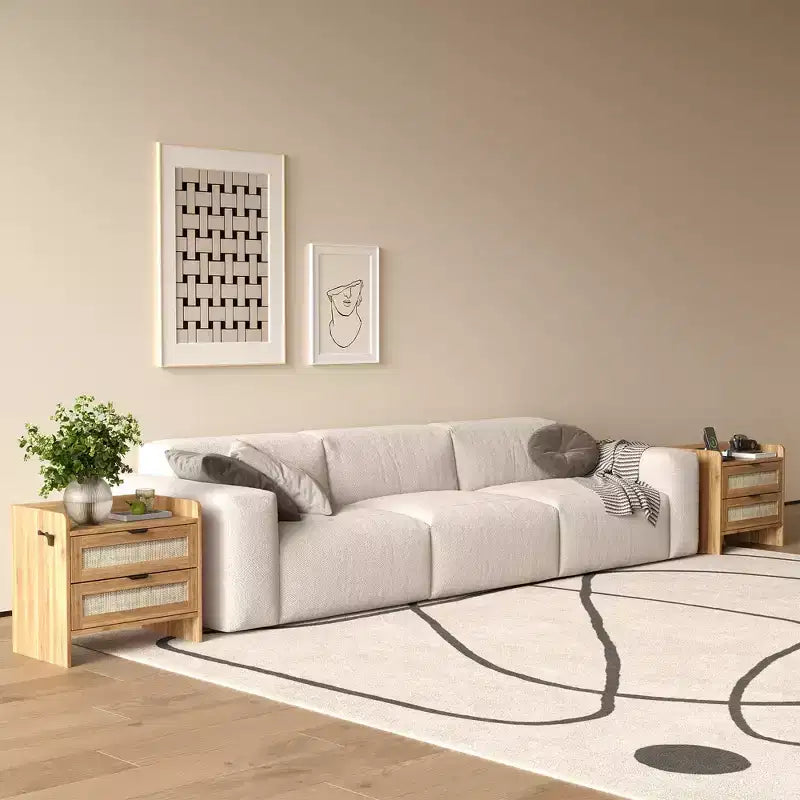Rattan Nightstand Set of 2 with Type-C Charging Station and 2 Drawers
