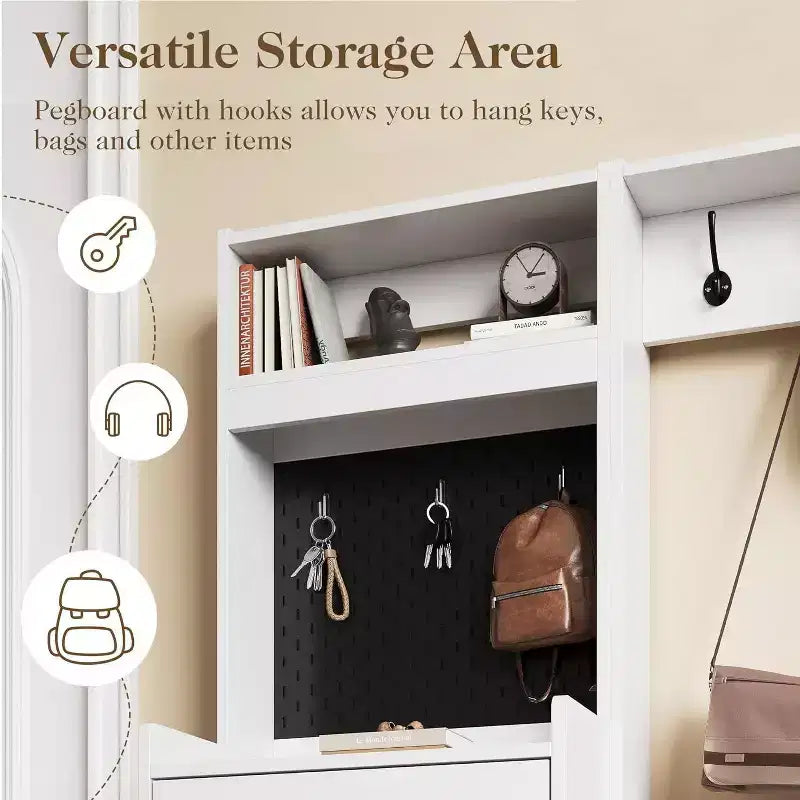 5-in-1 Entryway Shoe Cabinet with Flip Drawer, Pegboard and Adjustable Shelf