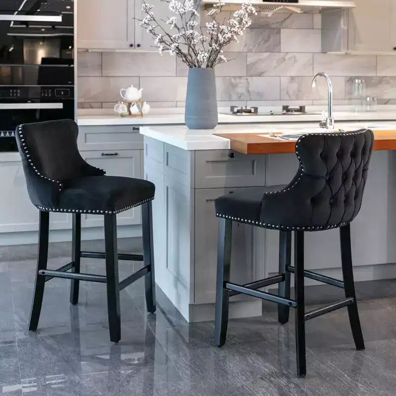 Modern Velvet Wing-Back Counter Stools Set of 2 - Upholstered Bar Chairs for Kitchen, Cafe