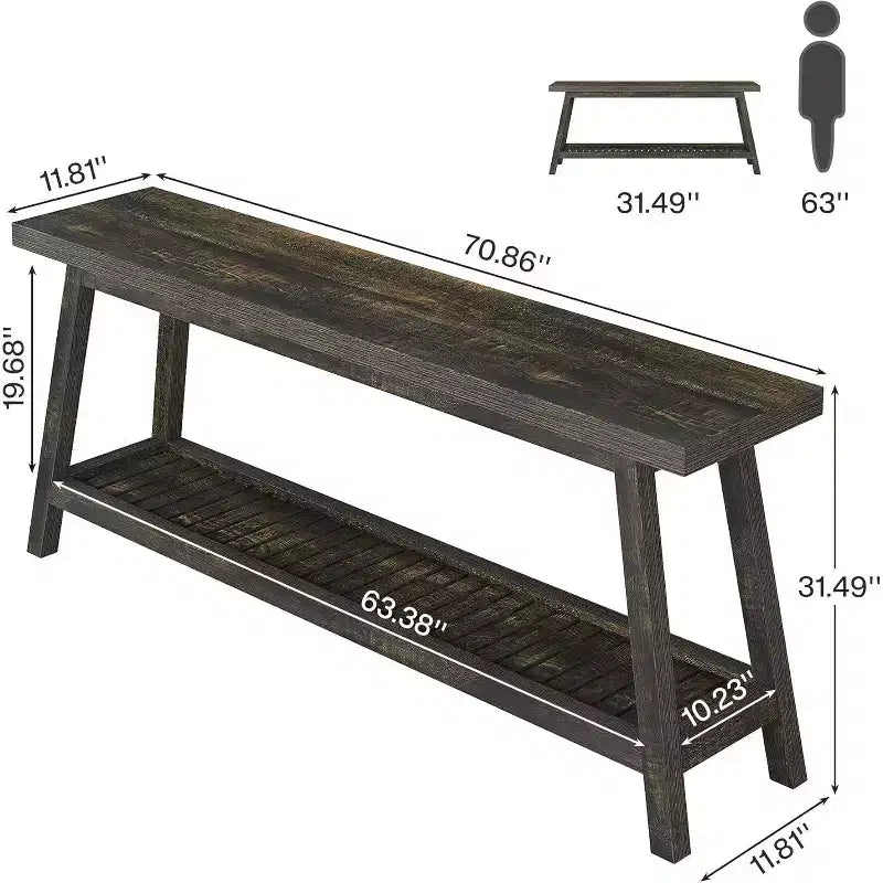 Lantine 70.86-Inch Console Table for Entryway, Farmhouse 2-Tier Entry Entrance Table, Narrow Long Sofa Table Behind Couch, Brown