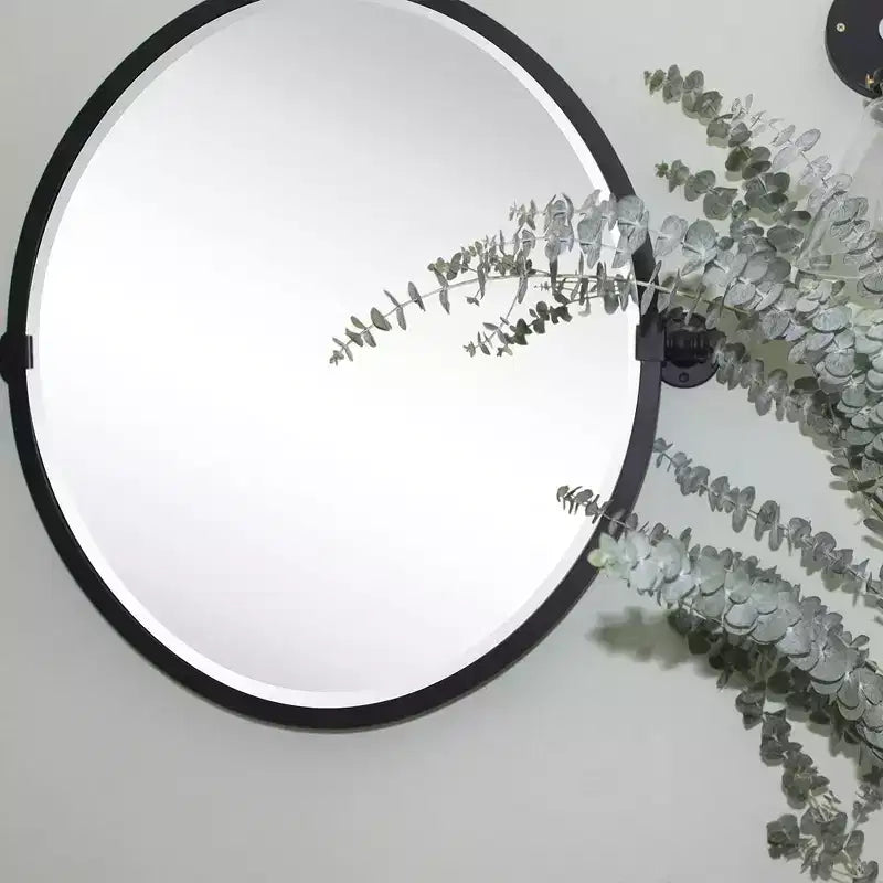 TEHOME Javel Black Metal Framed Pivot Oval Bathroom Mirror Tilting Beveled Vanity Mirrors for Wall, Overall 27.03 x 26 inches (Mirrror 23 x 26 inches)
