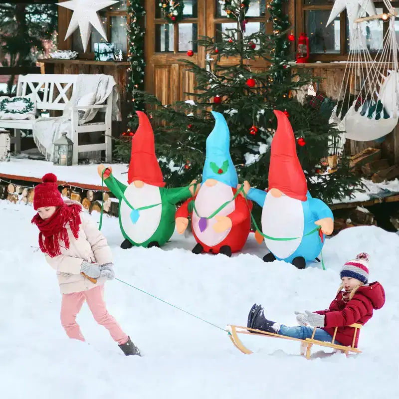 6.6 FT Christmas Inflatable Decoration Inflatable Three Christmas Gnomes Elves Funny Blow Up Yard Decorations for Holiday Party Front Yard Lawn Garden