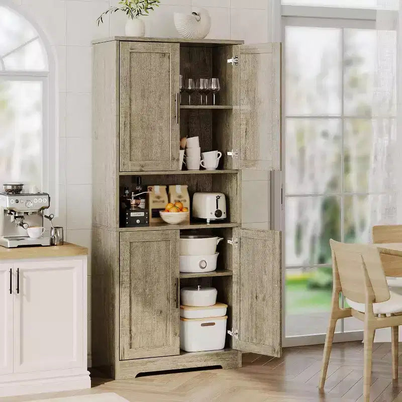 178cm Tall Kitchen Pantry Cabinet with 4 Doors & Adjustable Shelves 鈥?Modern Storage Organizer