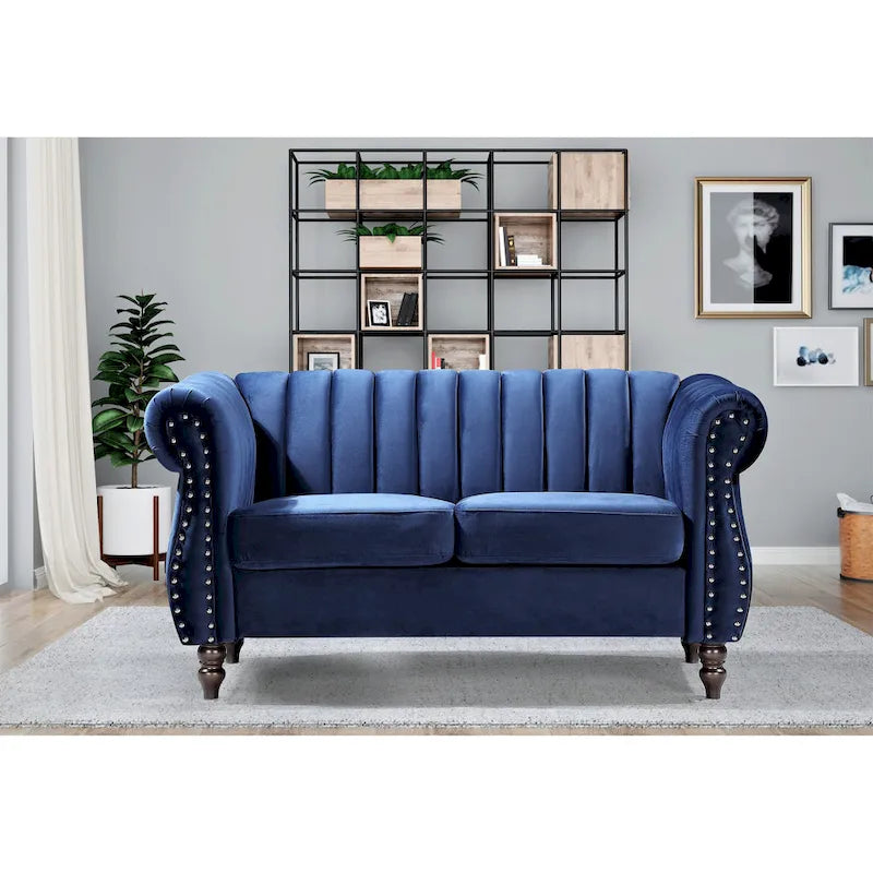 Velvet Chesterfield Rolled Arm Loveseat