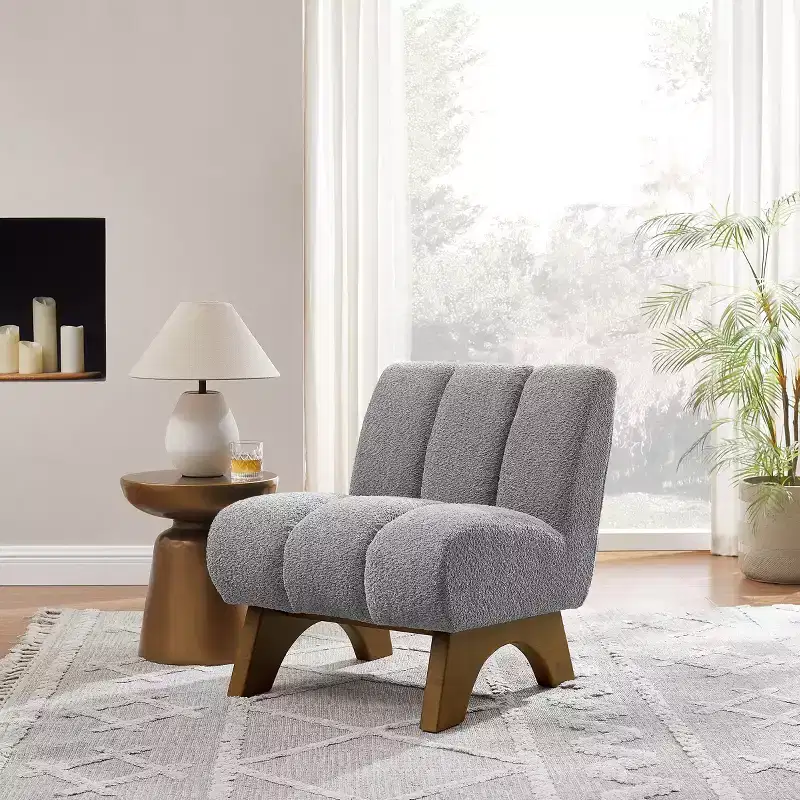 Art Leon Polar Fleece Fabric Upholstered Accent Slipper Chair with Rubber Wood Legs