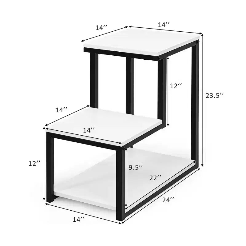 3-Tier Industrial End Table with Shelves, Sofa Side Table & Nightstand, White