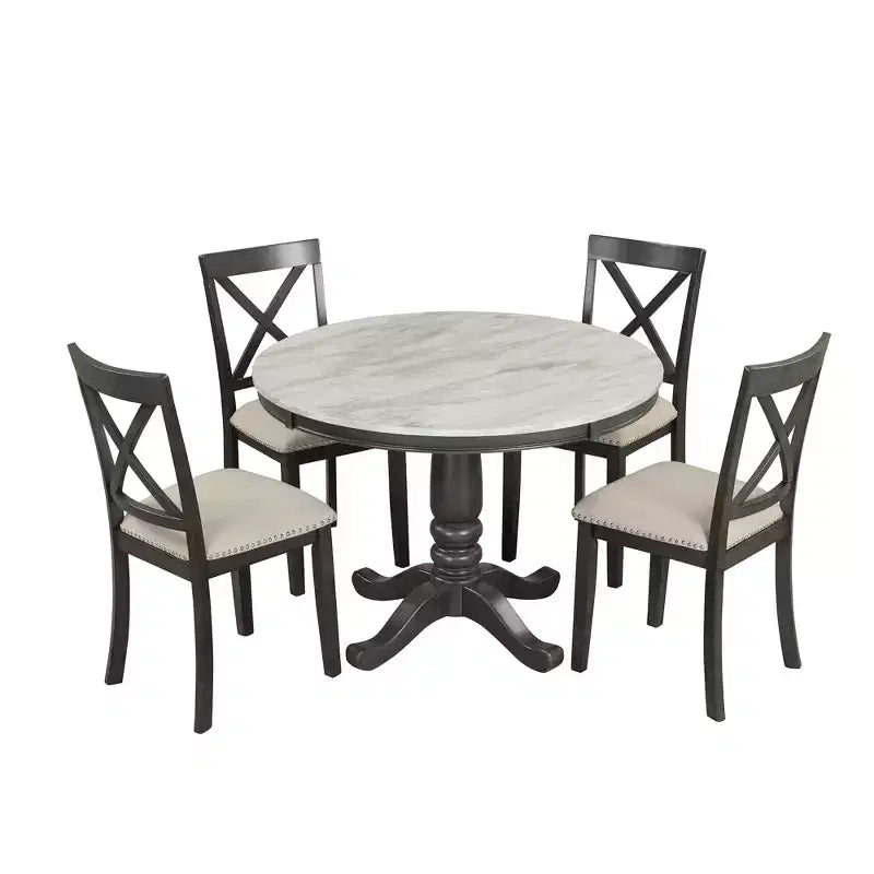 5-Piece Dining Set with Solid Wood Table and 4 Chairs, Gray