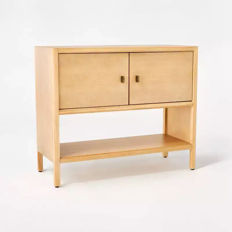 2-Door Cabinet Natural, Wood Frame with Brass-Finish Handles
