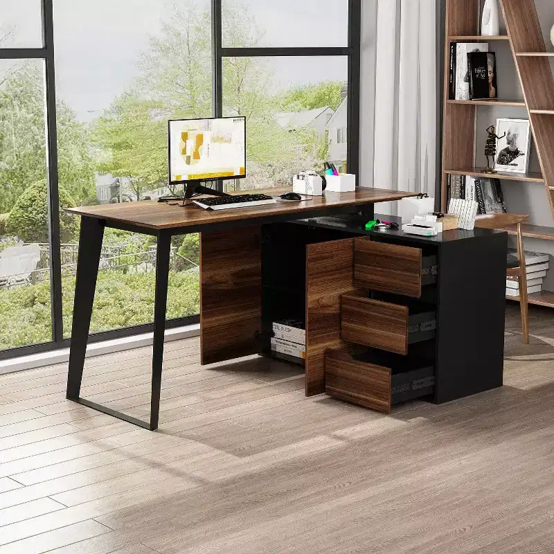 Famapy L-Shaped Desk with Drawers Corner Computer Desk