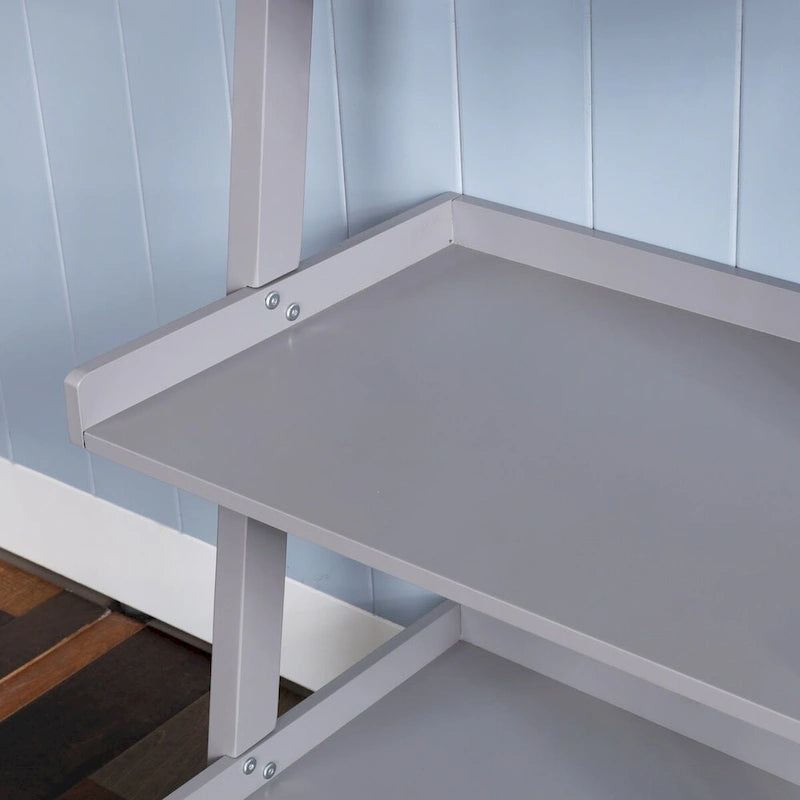 5-Tier Leaning Ladder Shelf Bookcase with Solid Wood Legs