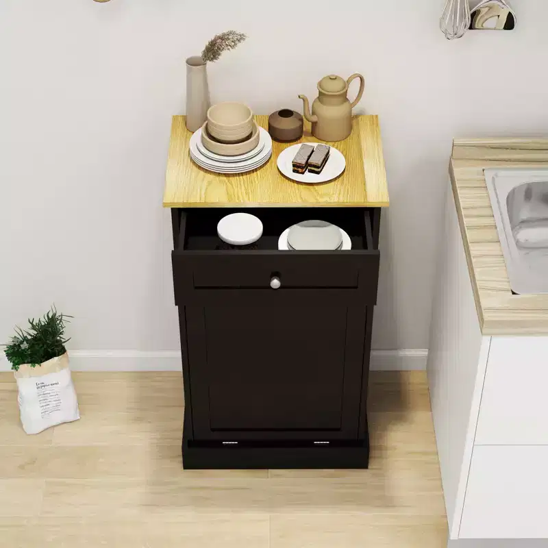 AndMakers 19.68 in. W x 13.77 in. D x 35.62 in. H Ready to Assemble Trash Can Kitchen Cabinet