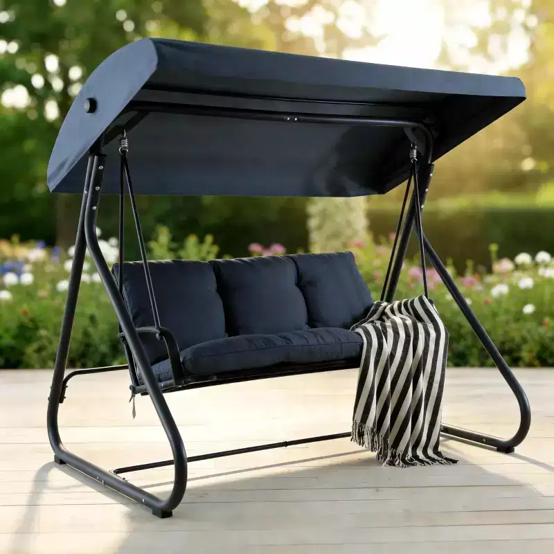 3-Seat Outdoor Convertible Swing Glider with Adjustable Canopy, 750 LBS Capacity, Removable Cushions, for Patio & Backyard