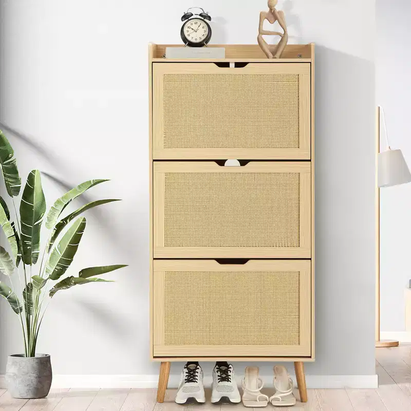 Slim 3-Tier Shoe Cabinet with Doors - Narrow Entryway Shoe Rack Organizer