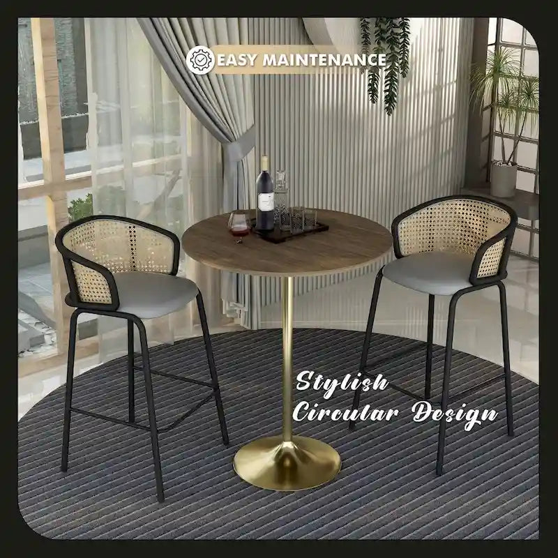 36 Round Dining Table with MDF Wood Tabletop and Brushed Gold Pedestal Base