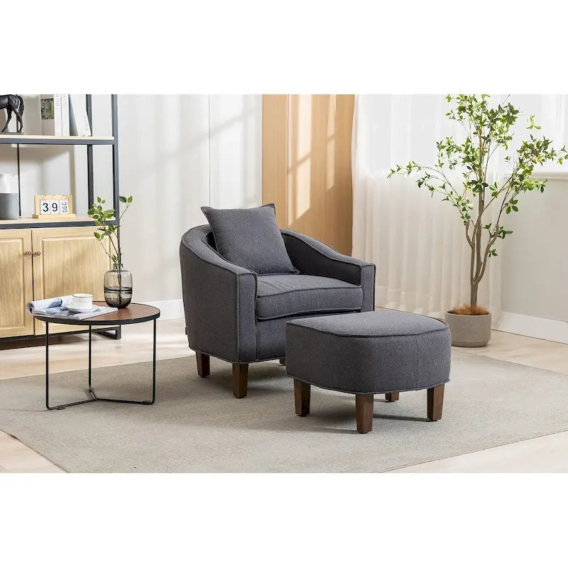 Mid-Century Modern Club Accent Chair with Tufted Back and Round Arms