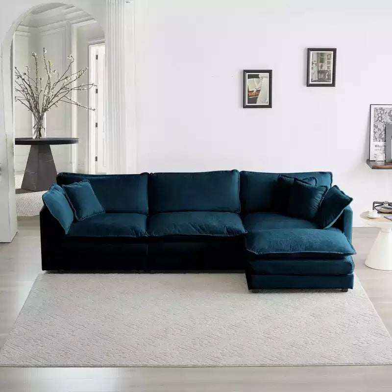 MAYEERTY Free Combination Upholstery Modular Oversized L Shaped Sectional Sofa woth Reversible Ottoman for Living Room Blue