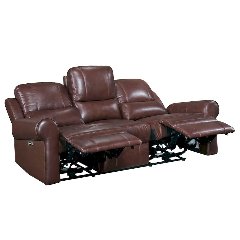 82 in. Power Dual Recliner Sofa with USB Charging, Brown Top Grain Leather