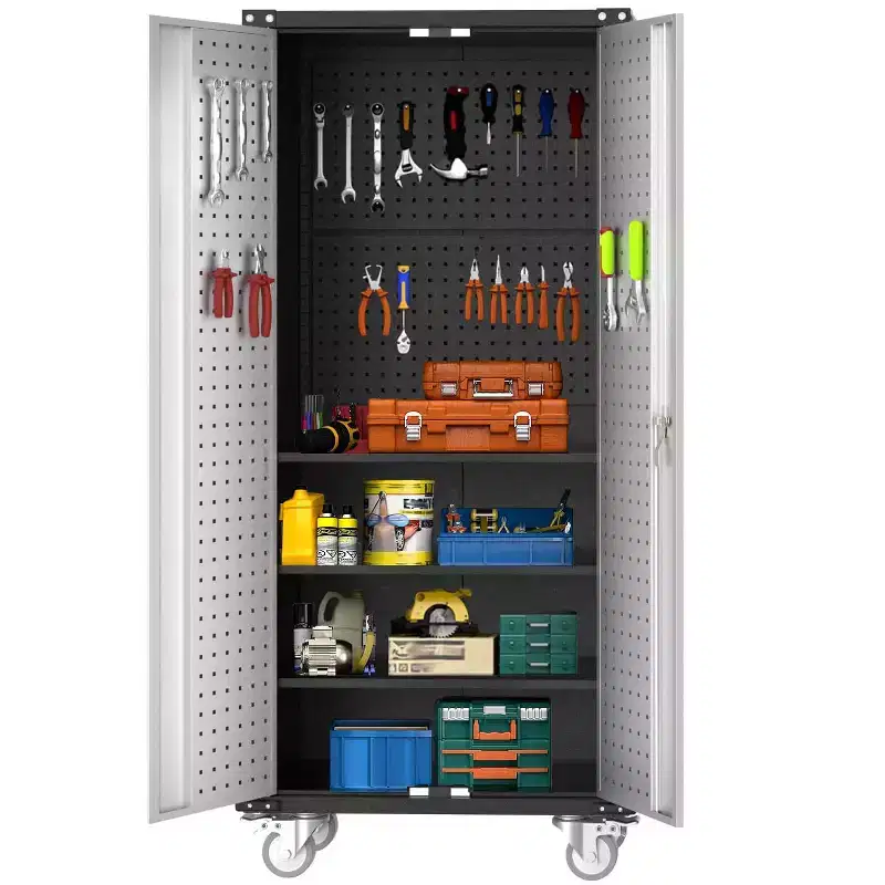 72 Heavy Duty Steel Rolling Tool Cabinet with Lock & Pegboard, 4 Adjustable Shelves, Mobile Industrial Storage Organizer for Garage, Workshop & Home