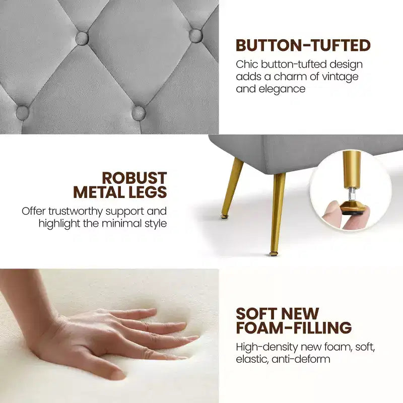 Modern Upholstered Button-Tufted Ottoman Footstool Bench for Bedroom
