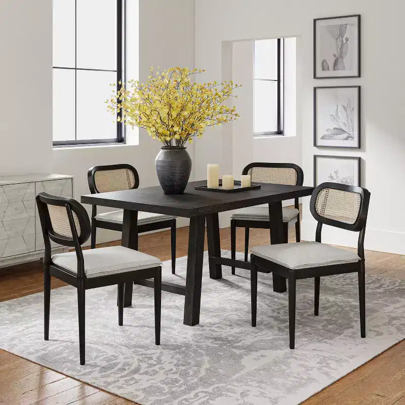 Hartmut Modern Ratten Dining Chair Set of 2 with Solid Wood Legs ART OF LIVING DESIGNS