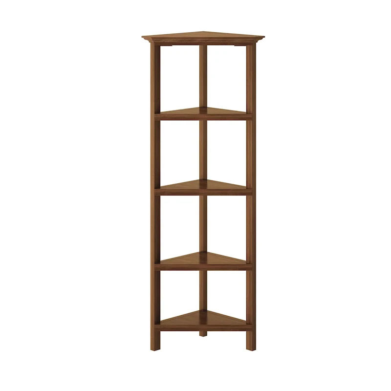 Edenton Tall Wood Corner Bookcase with 4 Shelves, Walnut