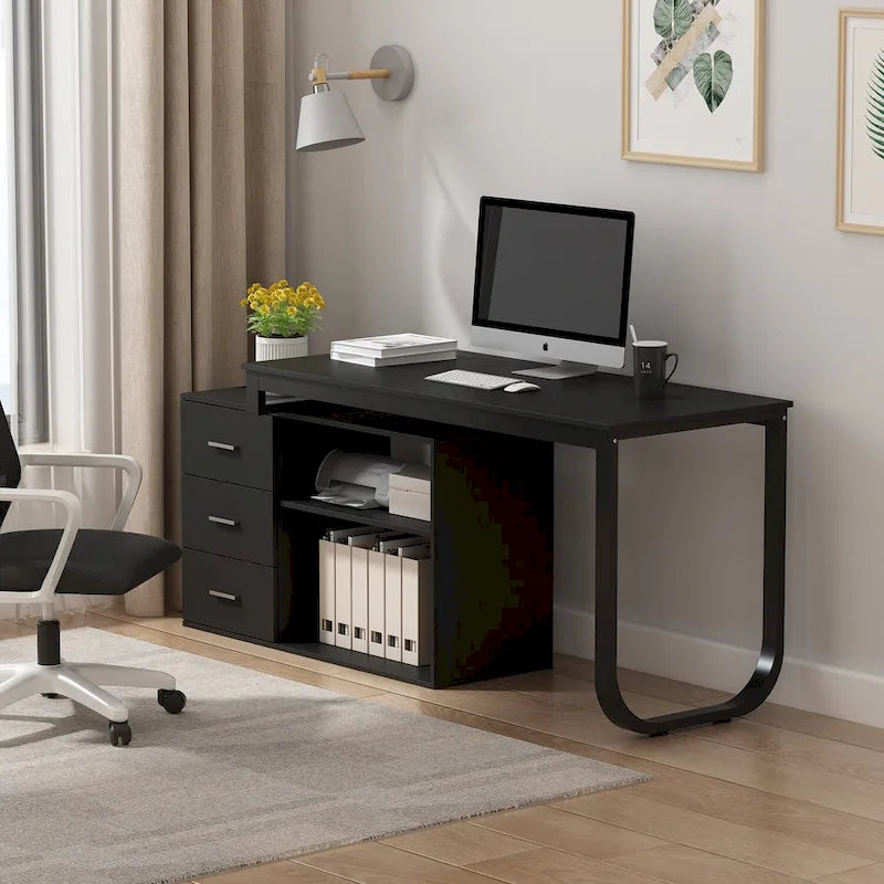 55-inch L Shaped Office Computer Desk with Drawers