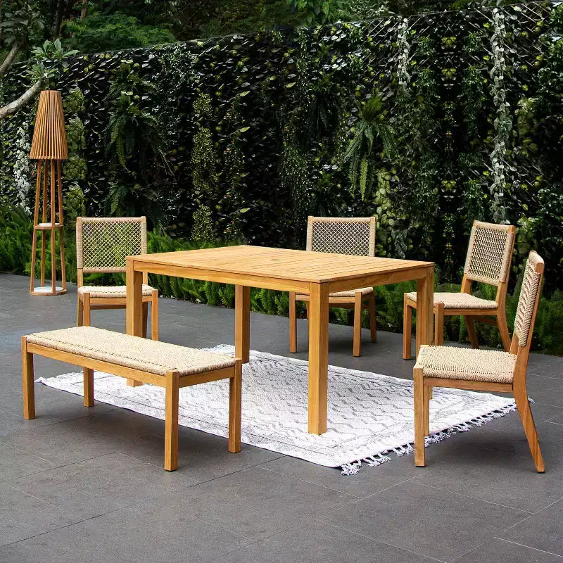 Sonoma Lane Azle 6pc Teak Outdoor Patio Dining Set with Honey Twist Wicker - Weather-Resistant