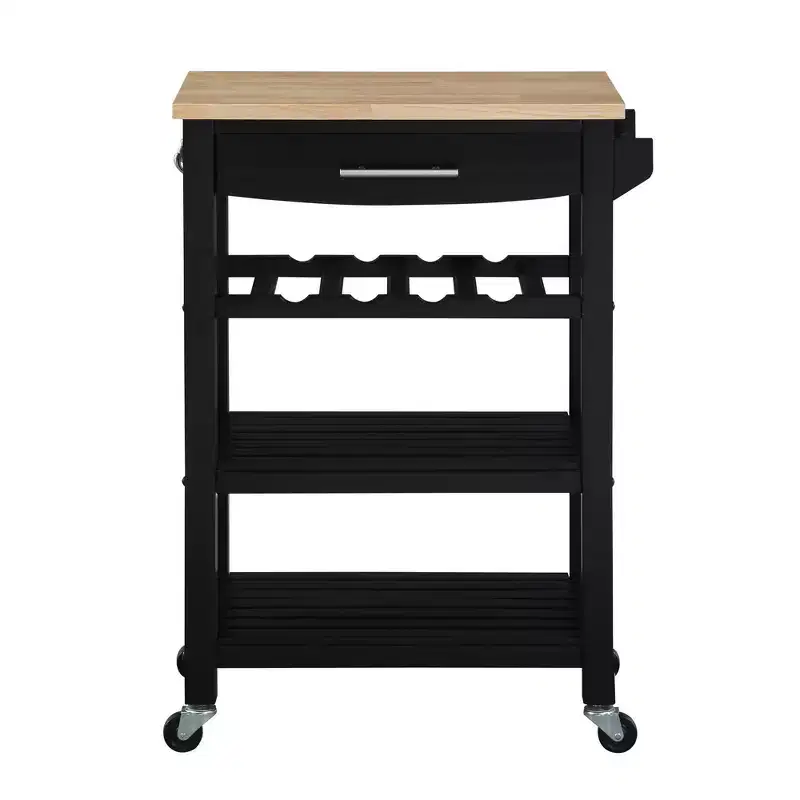 Ellaine 4 Tier Butcher Block Kitchen Cart with Drawer and Wine Rack - Breighton Home